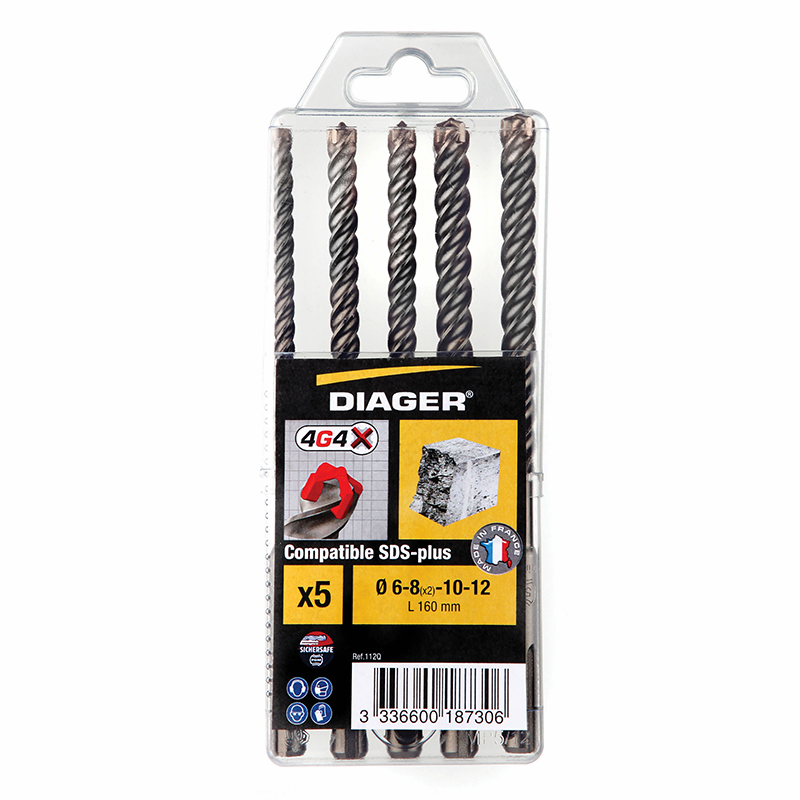 COFFRET 5 FORETS BÉTON 4G4 4 TAILLANTS ATTACHEMENT SDS+ 6,8