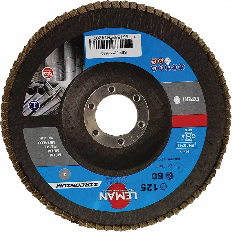 DISQUE A LAMELLES PLAT 125X22,23 GRAIN 60 ZIRCONIUM